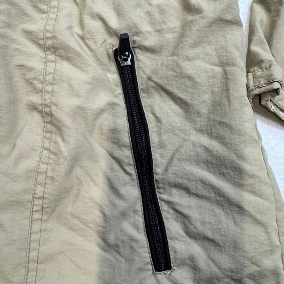 Outdoor Womens Windbreaker Sz M Beige Color Block Packable Hood Draw Cord - Picture 11 of 11